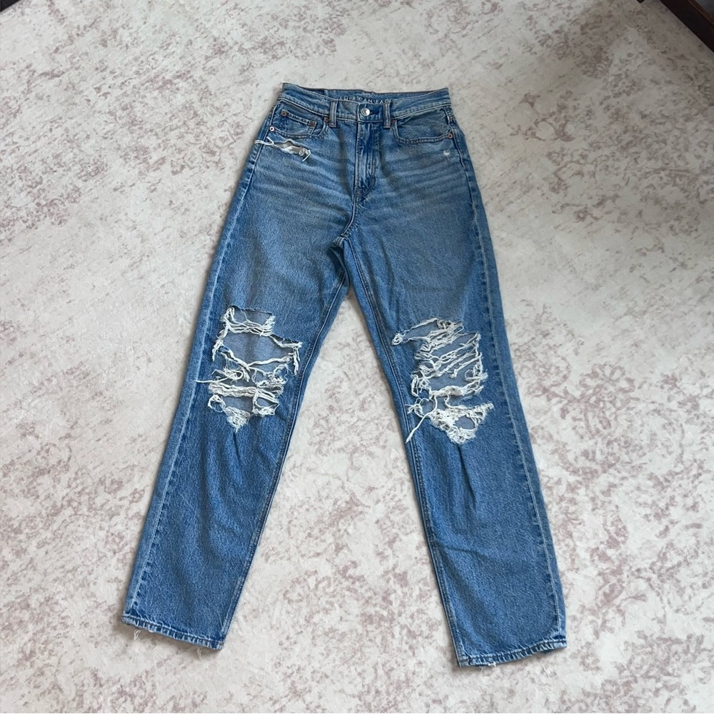 American Eagle Highest Rise Baggy Straight Distressed Jeans | Women’s 2 Regular